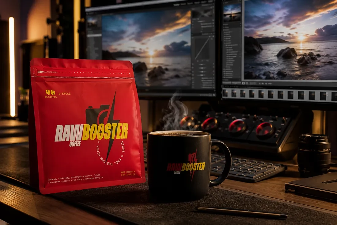 Kawa RAWBooster przy stanowisku montażu – energia dla edytora i operatora